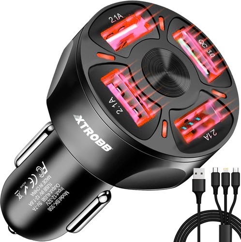 Incarcator auto USB, 4 porturi, fast charge, LED rosu, USB/microUSB/lightning, 4x4x7cm - imagine 9